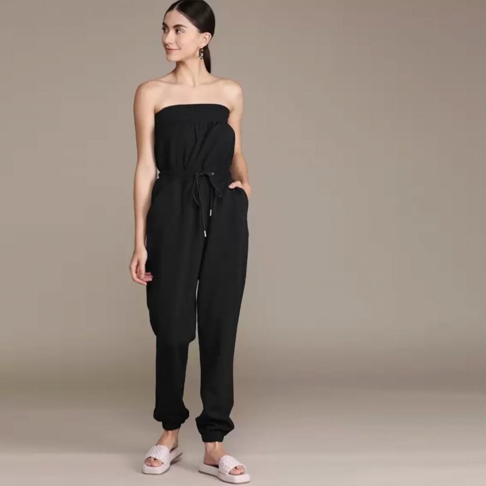 bebe strapless tie waist jumpsuit